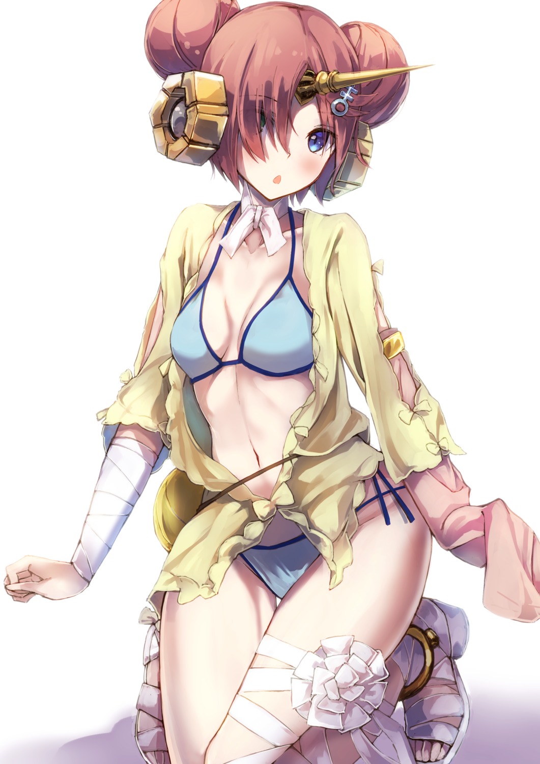 bandages bikini cleavage fate/apocrypha fate/grand_order fate/stay_night frankenstein's_monster_(fate) horns konkito open_shirt swimsuits