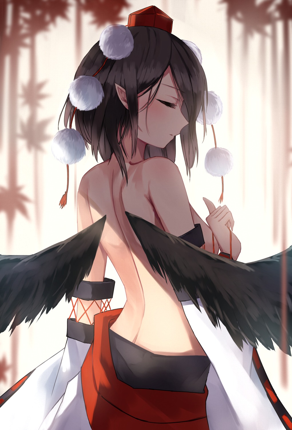 pointy_ears shameimaru_aya thkani topless touhou wings