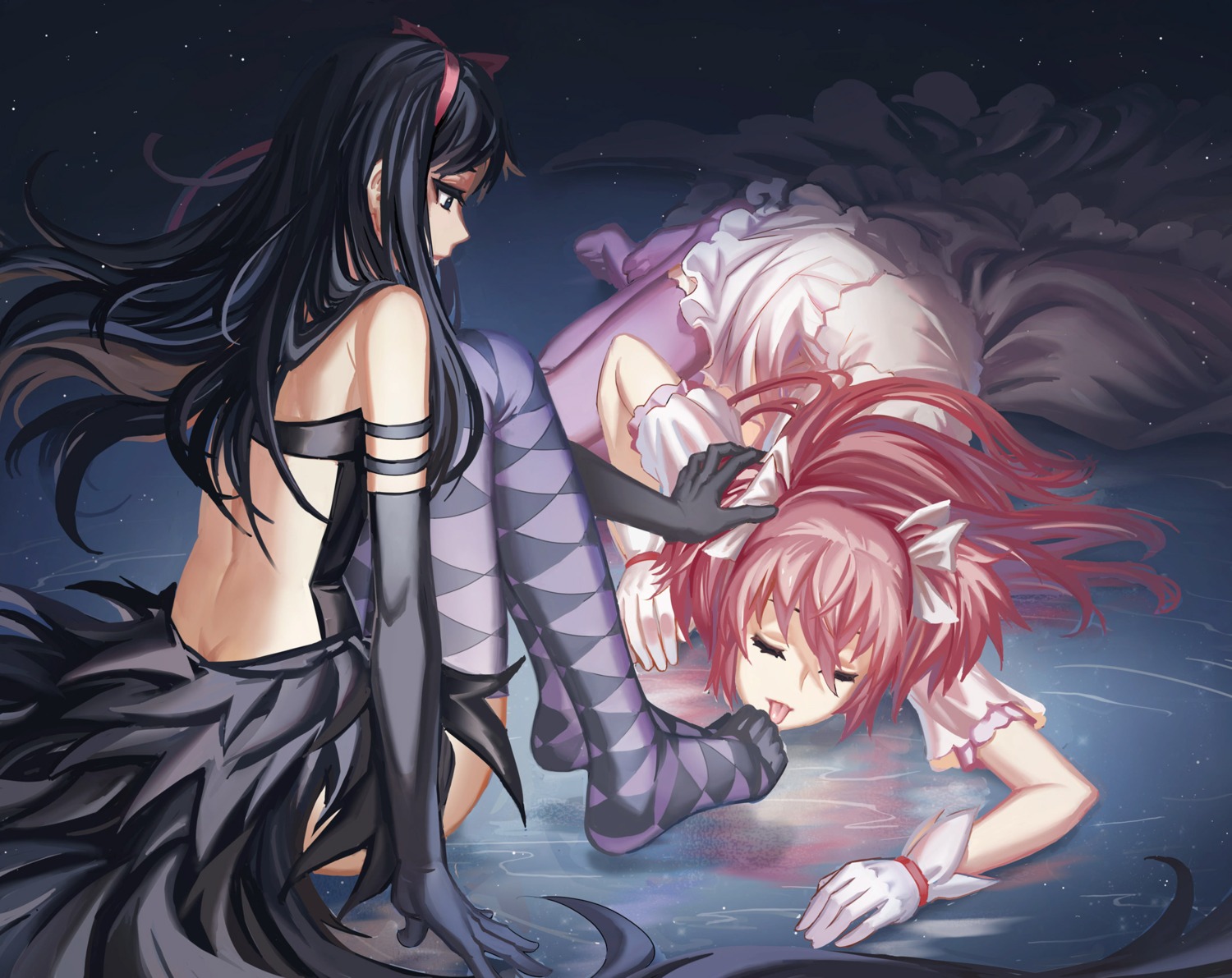 akemi_homura dress kaname_madoka puella_magi_madoka_magica streamingsun thighhighs ultimate_madoka yuri