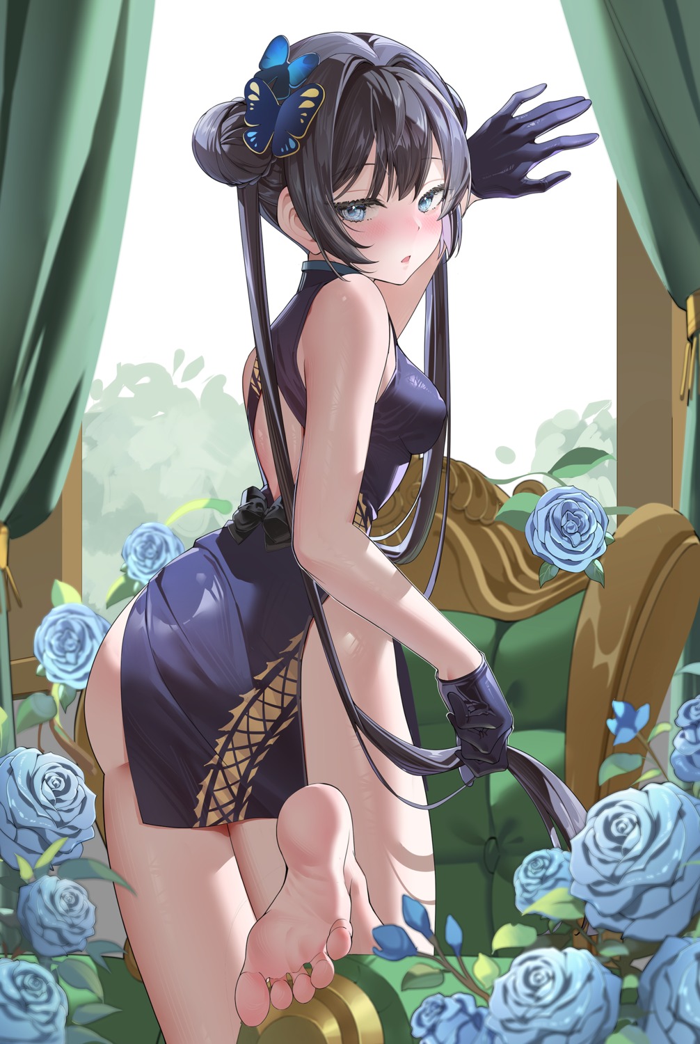 ass blue_archive chinadress feet kururu_(qqqqq59508750) loli no_bra ryuuge_kisaki