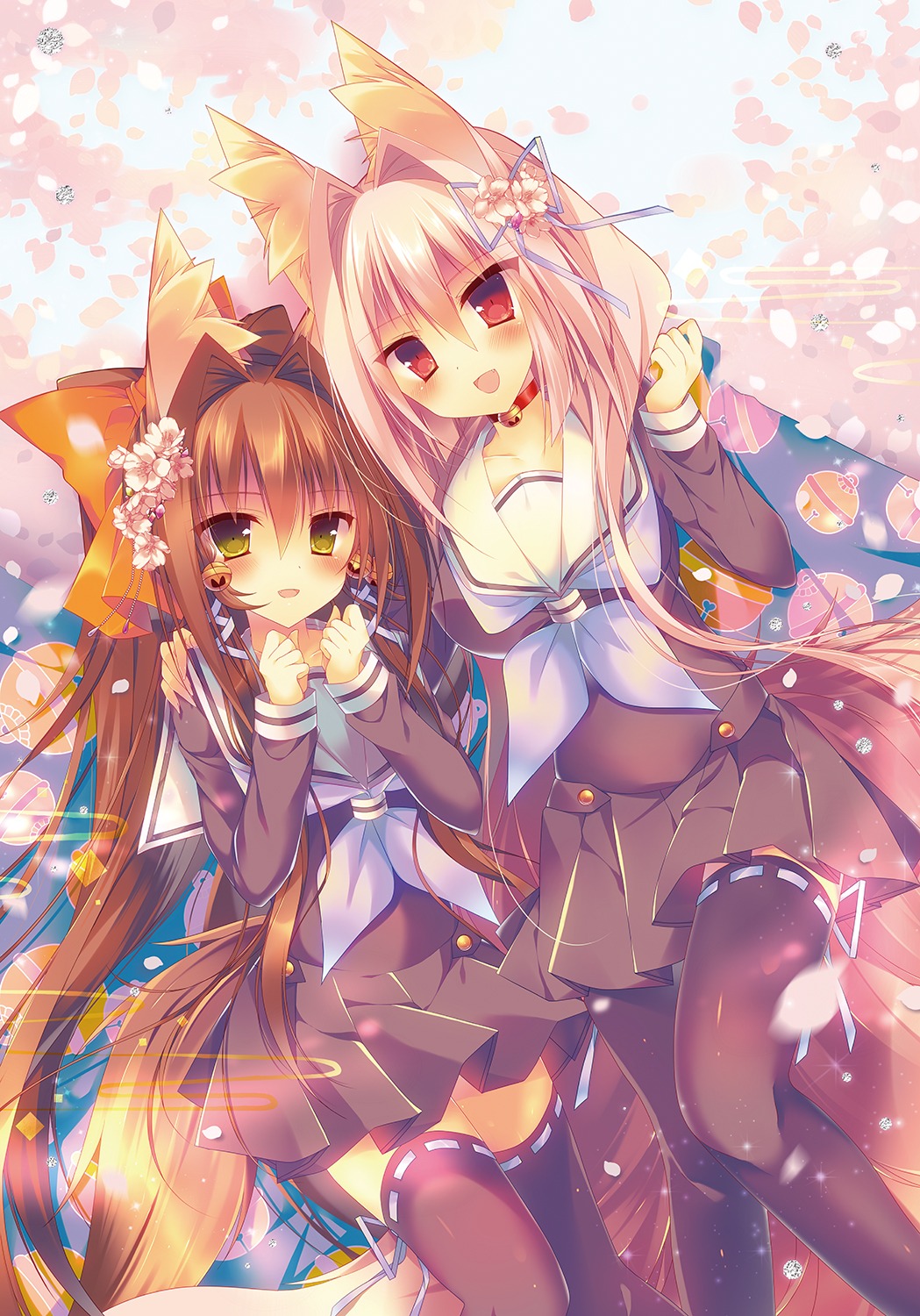 animal_ears kitsune saichuu seifuku tail thighhighs