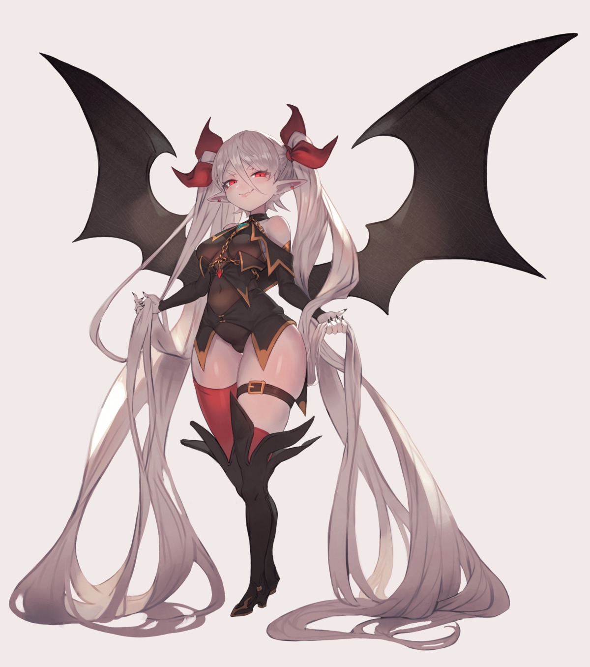 garter heels horns leotard moco_(moco_28) pointy_ears thighhighs wings