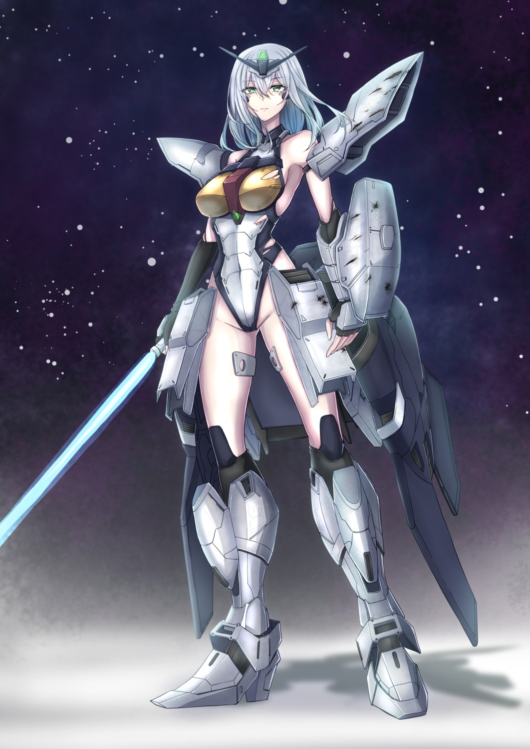 armor g-saviour_gundam gundam gundam_g-saviour leotard mecha_musume sword torn_clothes tsubakiworks