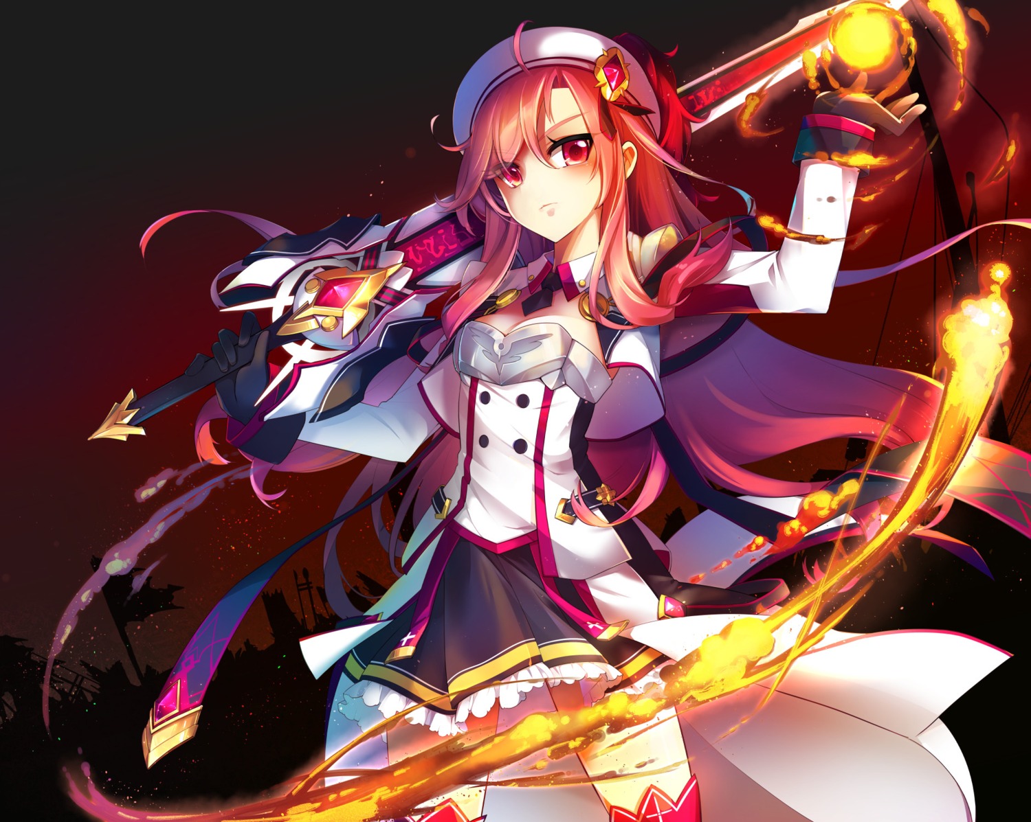 armor cleavage elesis elsword kuroshio_maki sword thighhighs