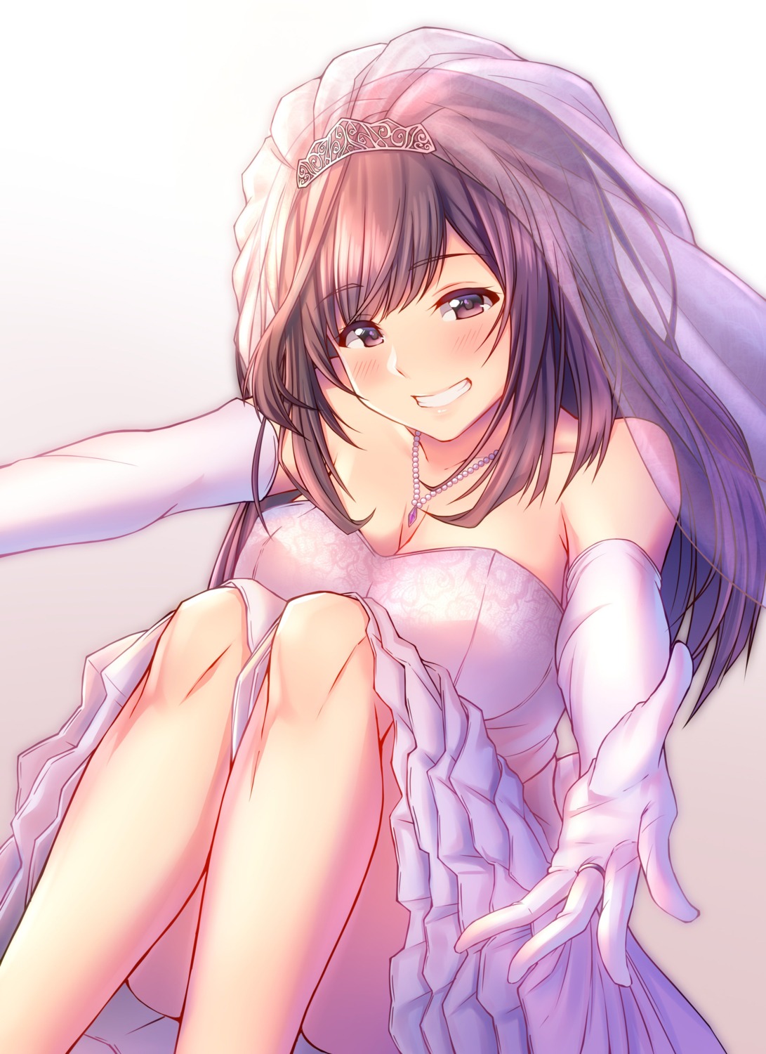 cleavage dress keffiy the_idolm@ster the_idolm@ster_shiny_colors tsukioka_kogane wedding_dress