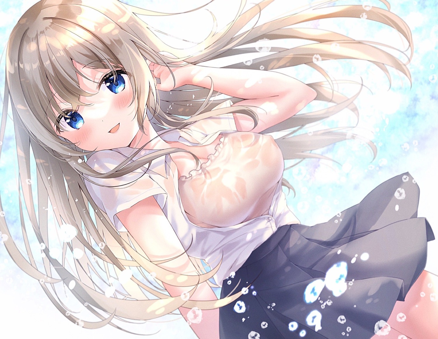 amedama_con erect_nipples no_bra see_through seifuku skirt_lift wet_clothes