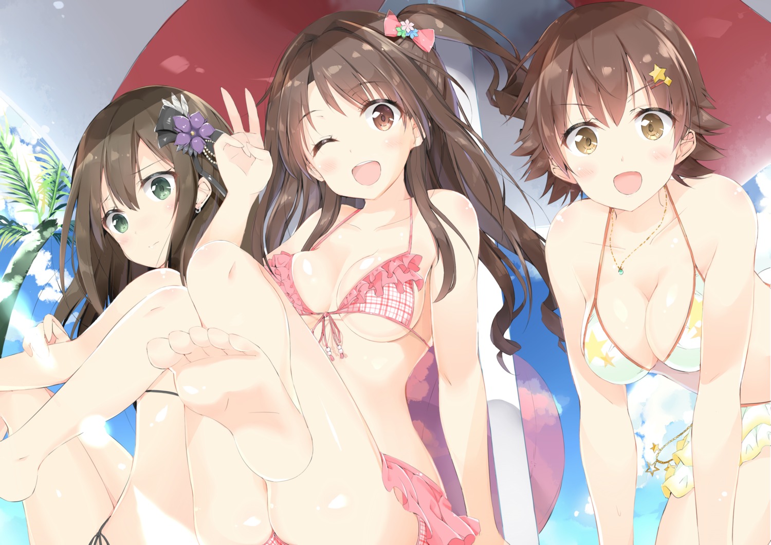 bikini blue_gk cleavage feet honda_mio shibuya_rin shimamura_uzuki swimsuits the_idolm@ster the_idolm@ster_cinderella_girls underboob