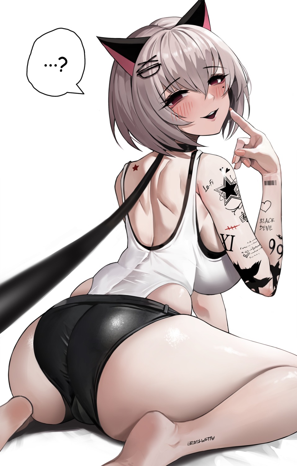 animal_ears ass leotard nekomimi pantsu suou-sensei tail tattoo