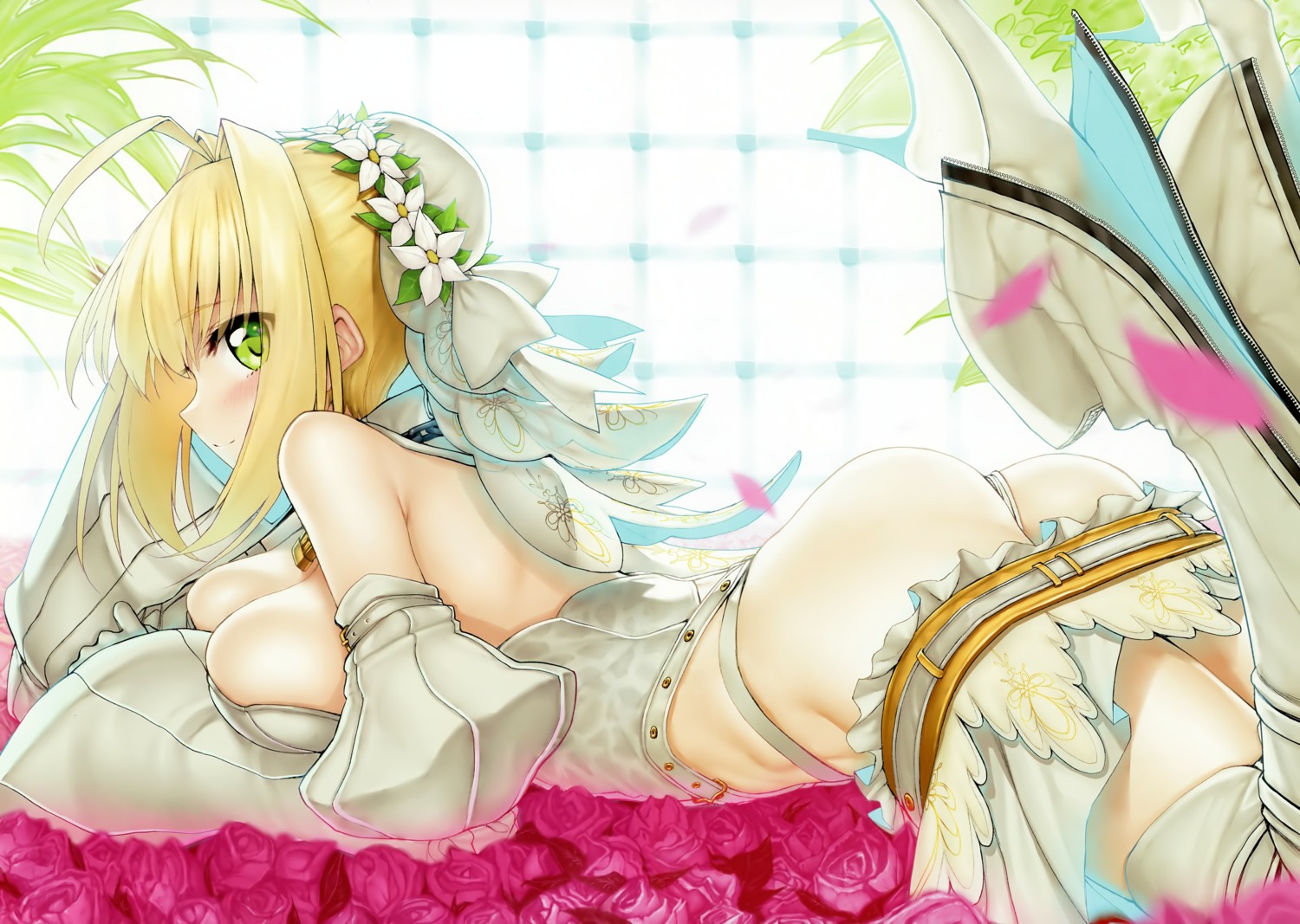 ass beauty_love cleavage fate/grand_order fixed heels leotard marked-two saber_bride saber_extra thighhighs