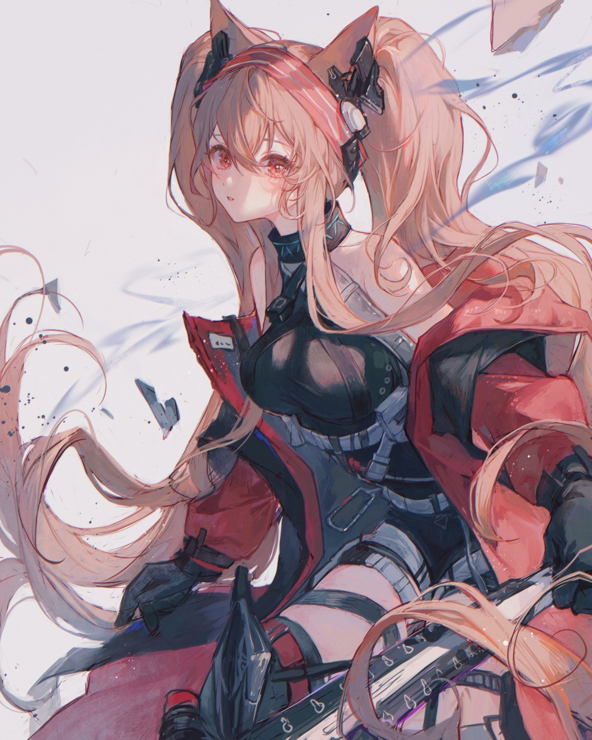 angelina_(arknights) animal_ears arknights garter maccha_(mochancc) thighhighs weapon