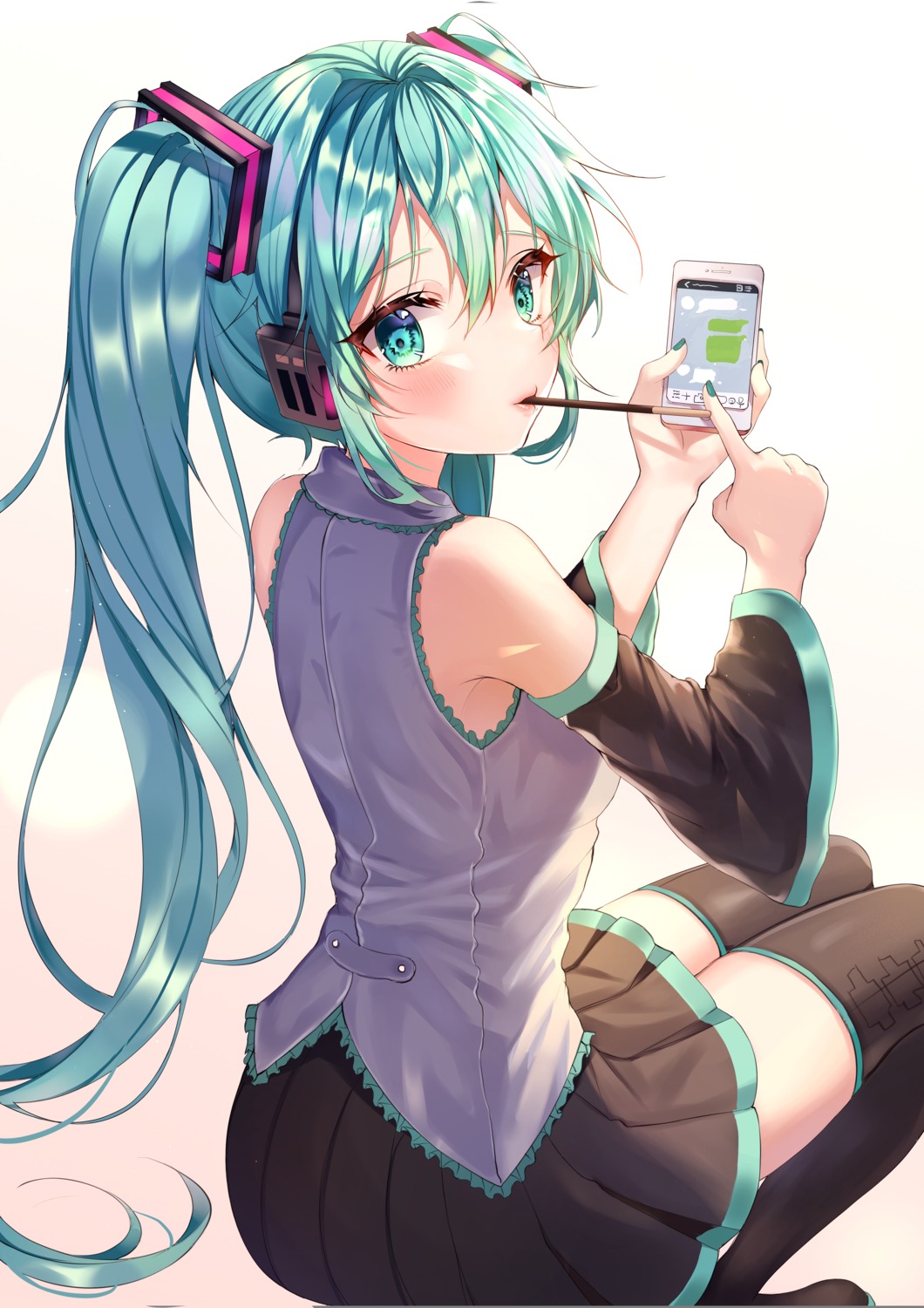 aina_156cm hatsune_miku headphones thighhighs vocaloid