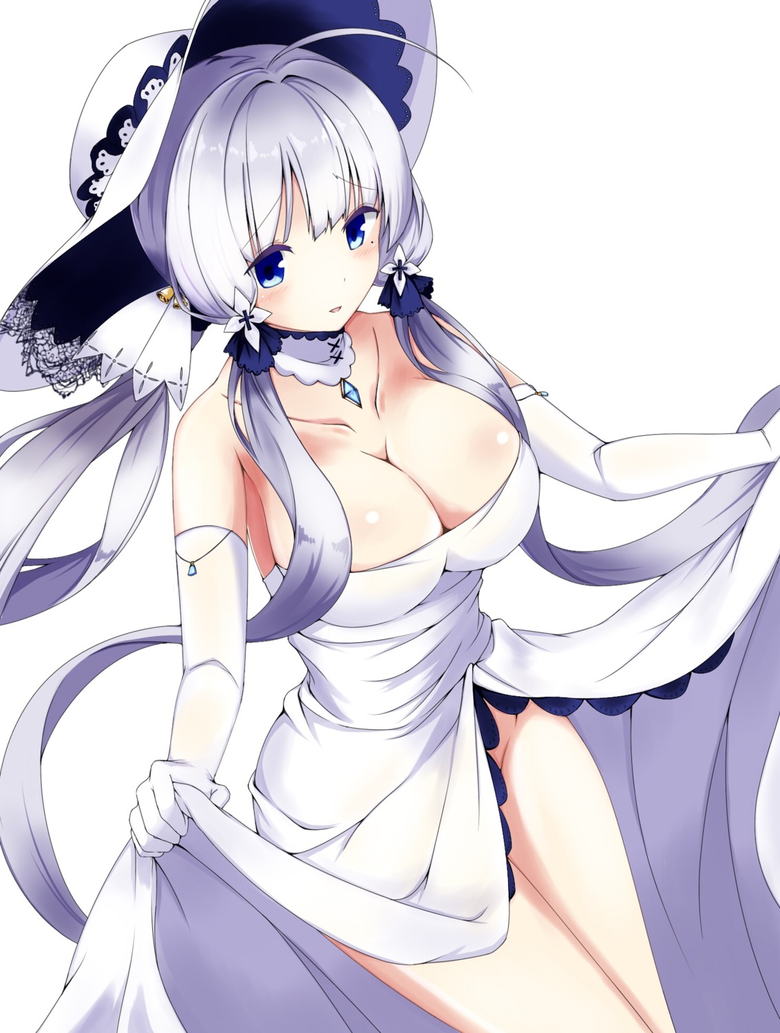 azur_lane cleavage dress illustrious_(azur_lane) mamizu skirt_lift