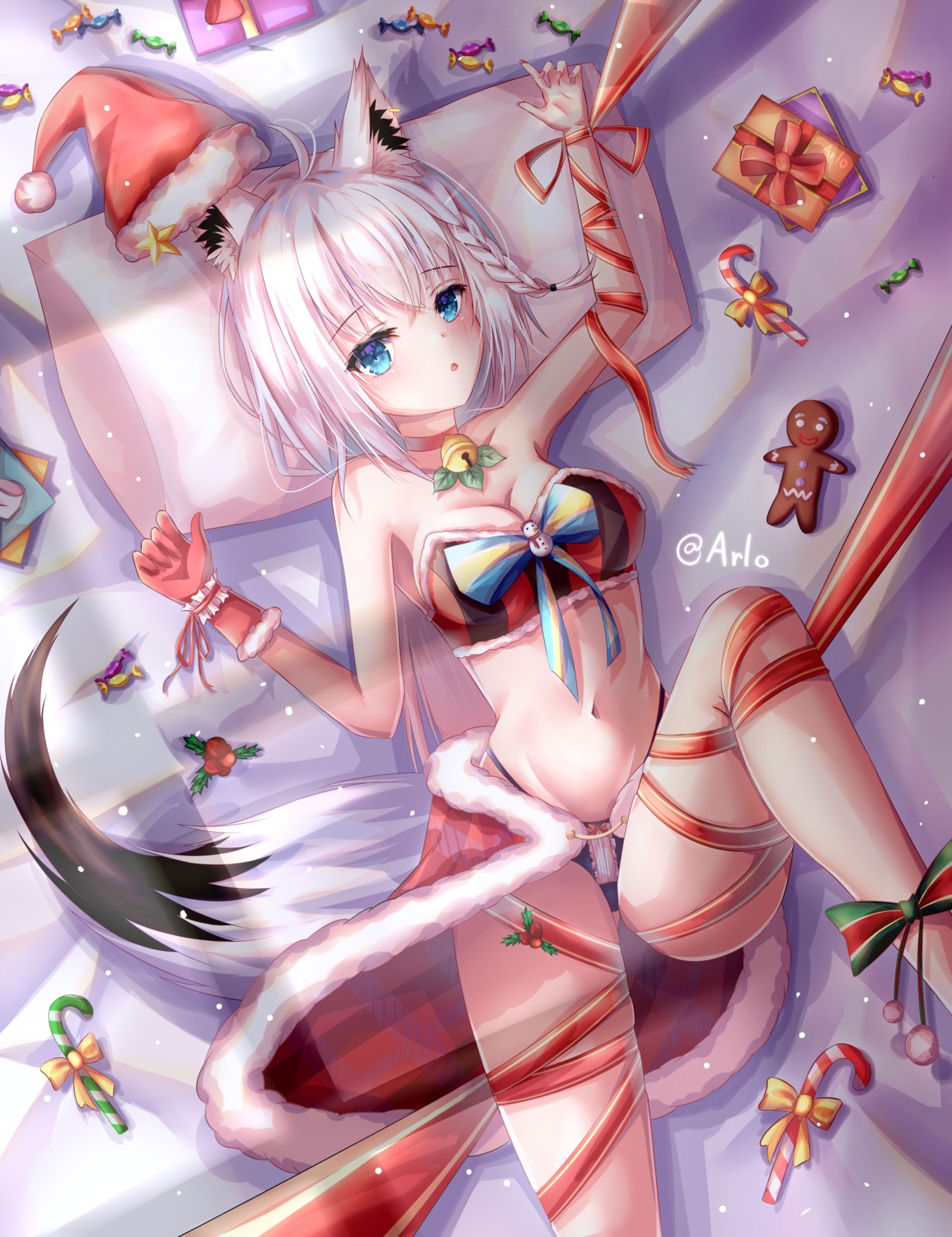 animal_ears arlo bondage bra christmas cleavage hololive hololive_gamers kitsune pantsu shirakami_fubuki tail