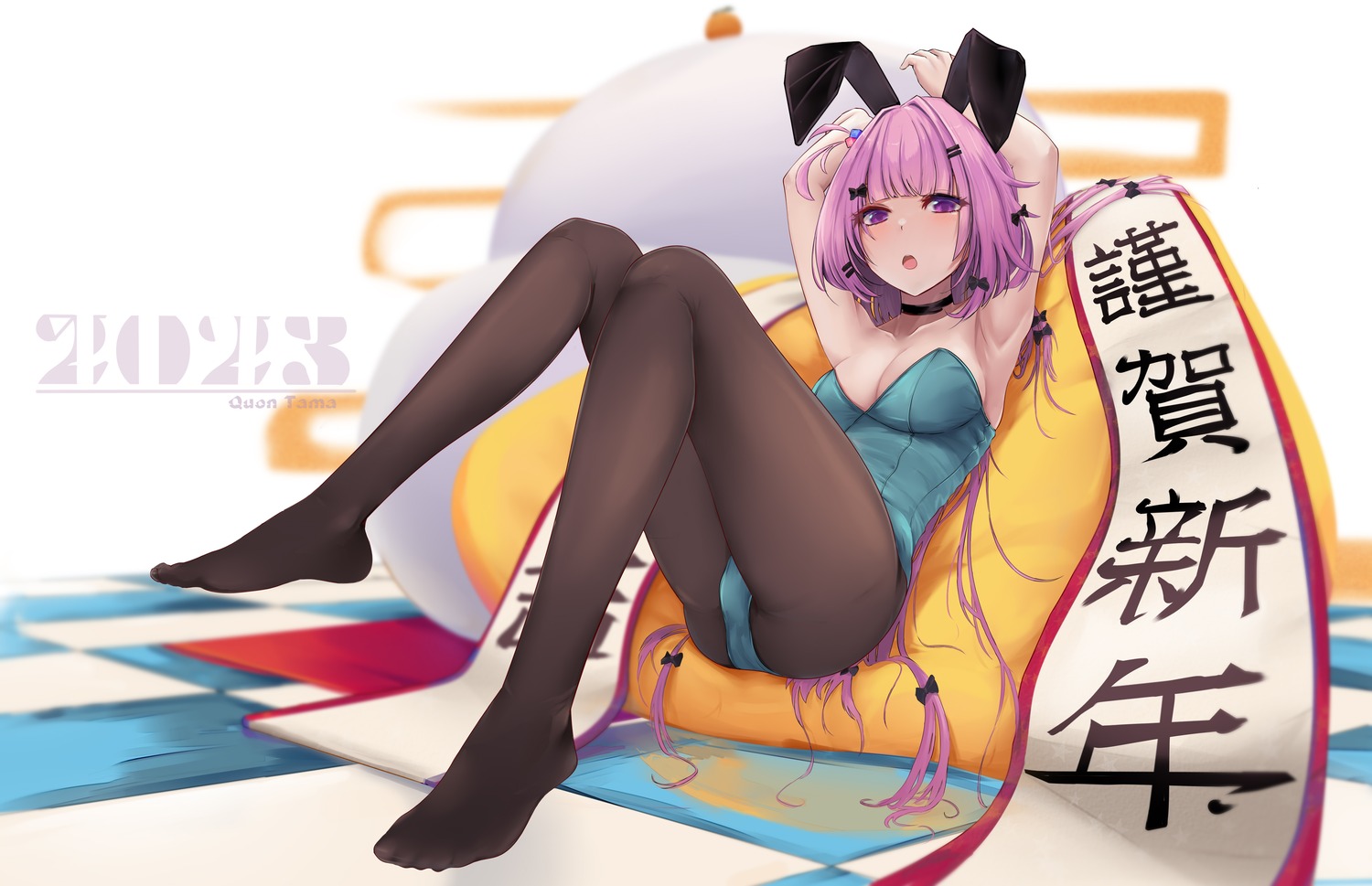 animal_ears bunny_ears bunny_girl dasiu feet guild_cq indie_virtual_youtuber millet_(milletneko) no_bra pantyhose quon_tama