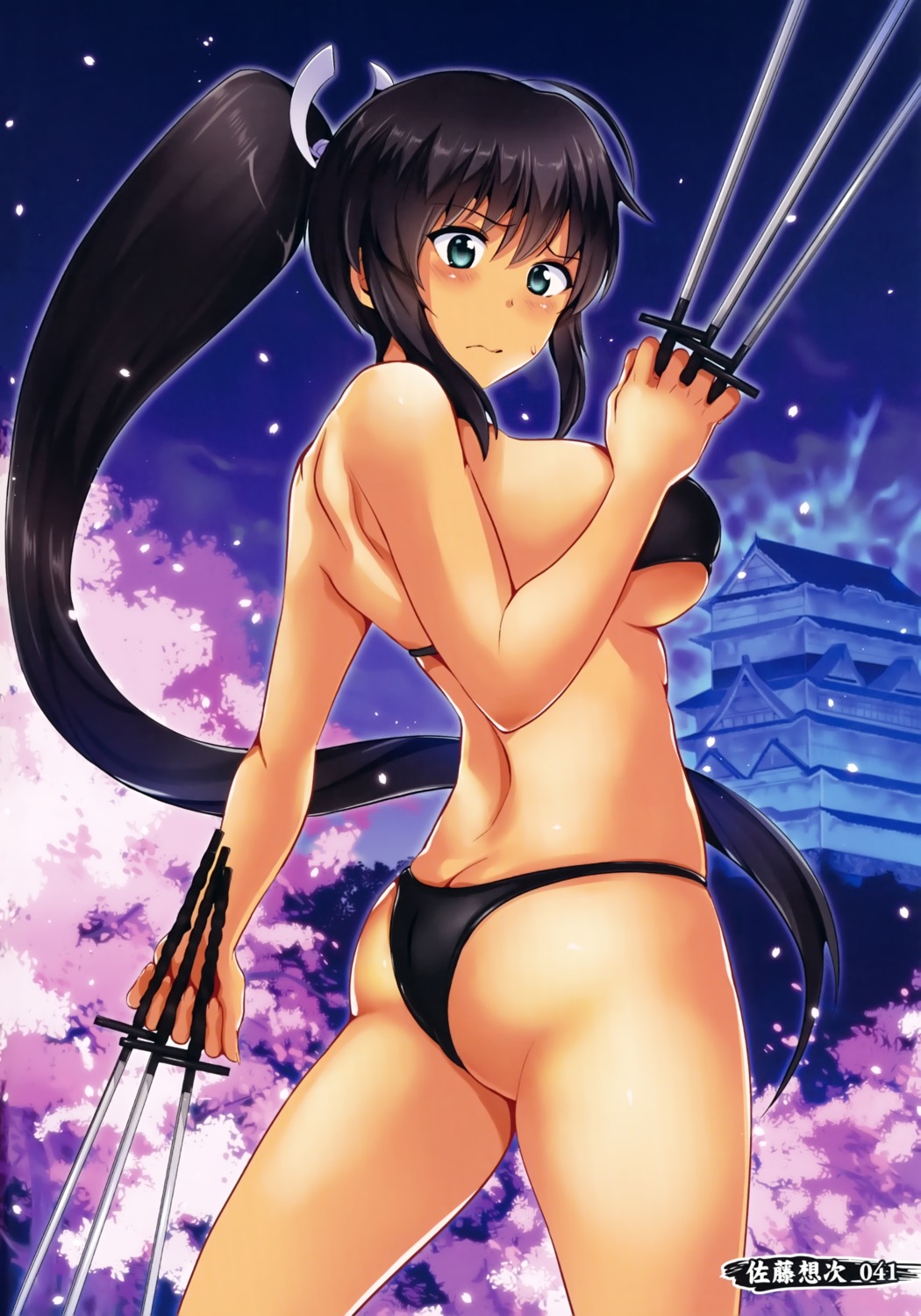 ass bikini homura_(senran_kagura) satou_souji screening senran_kagura swimsuits underboob weapon