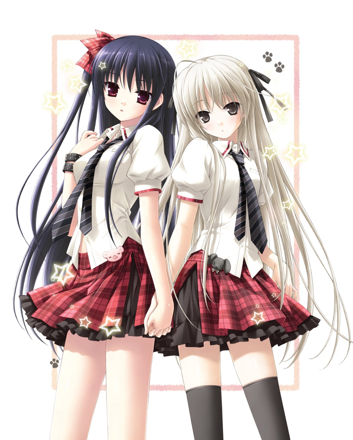 crossover cube hashimoto_takashi kanekiyo_miwa kasugano_sora natsu_no_ame segawa_rikako seifuku sphere thighhighs yosuga_no_sora