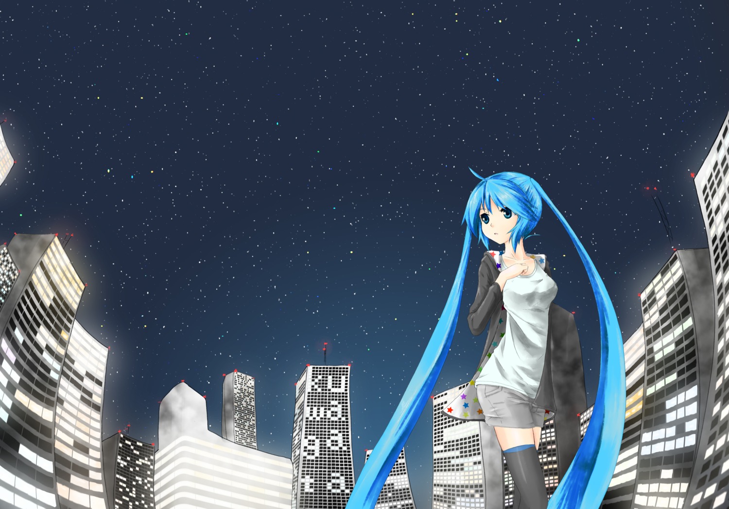 hatsune_miku landscape nekonaka thighhighs vocaloid