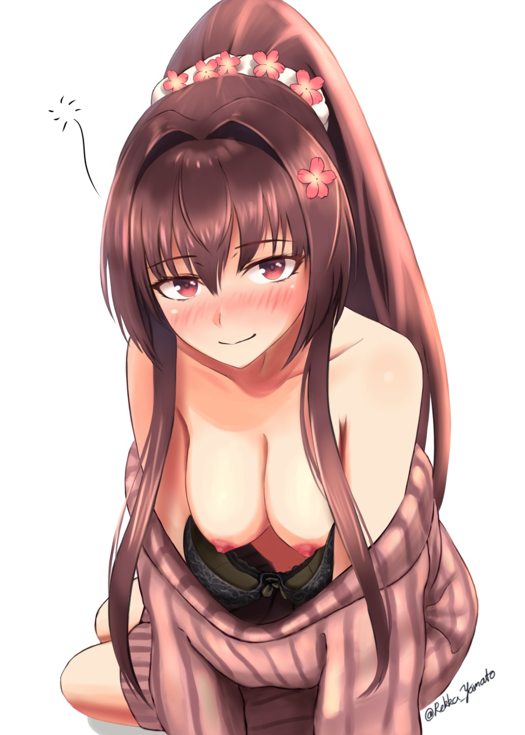 bra breasts kantai_collection nipples open_shirt rekka_yamato sweater yamato_(kancolle)