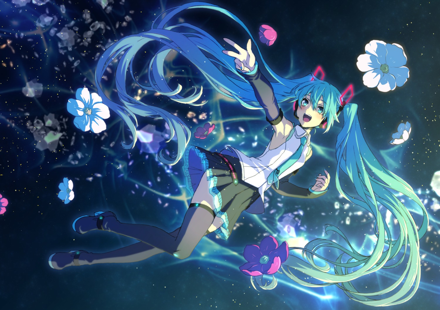 hatsune_miku headphones heels matsuda_toki thighhighs vocaloid