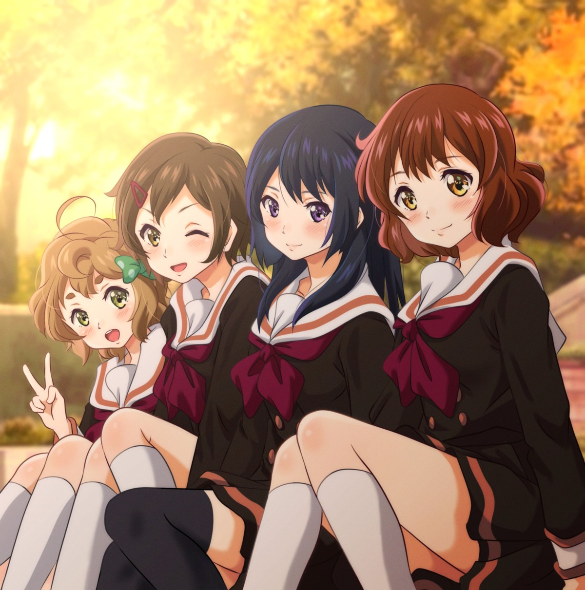 hibike!_euphonium katou_hazuki_(hibike!_euphonium) kawashima_sapphire kousaka_reina kurumiyasan_ns oumae_kumiko seifuku skirt_lift thighhighs