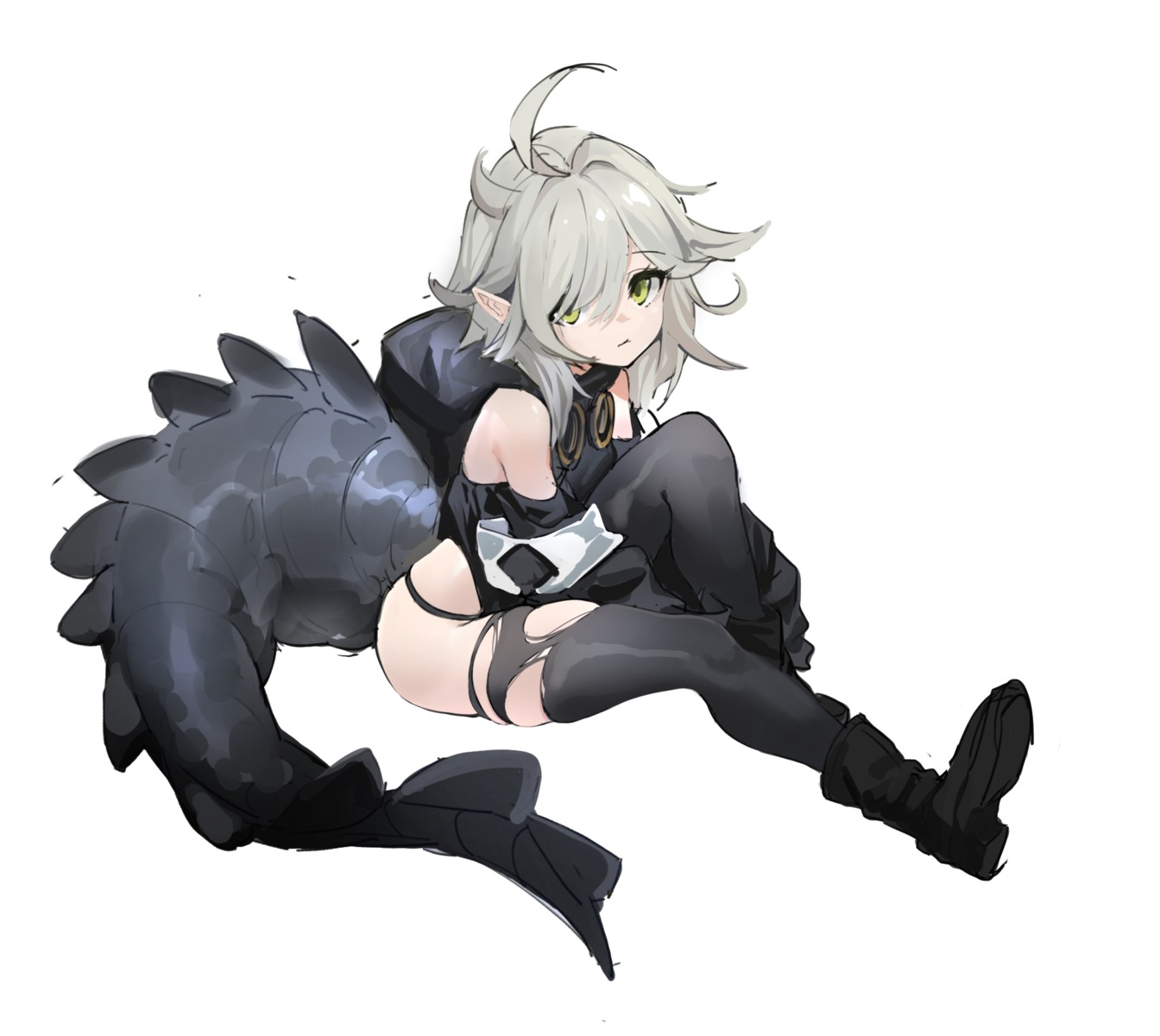deatheach pantsu pointy_ears tail thighhighs torn_clothes