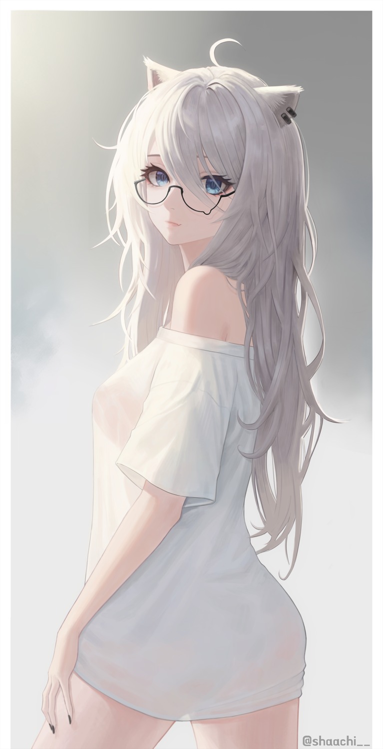 animal_ears hololive megane no_bra see_through shaachi shishiro_botan