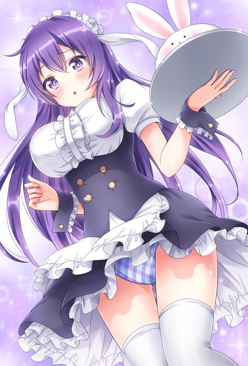 animal_ears bunny_ears gochuumon_wa_usagi_desu_ka? maid nanairo_fuuka pantsu tedeza_rize thighhighs tippy_(gochiusa) waitress