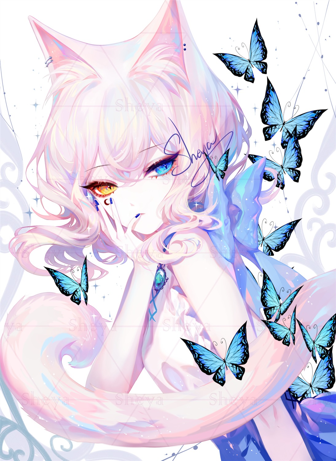 animal_ears heterochromia nekomimi sheya tail watermark