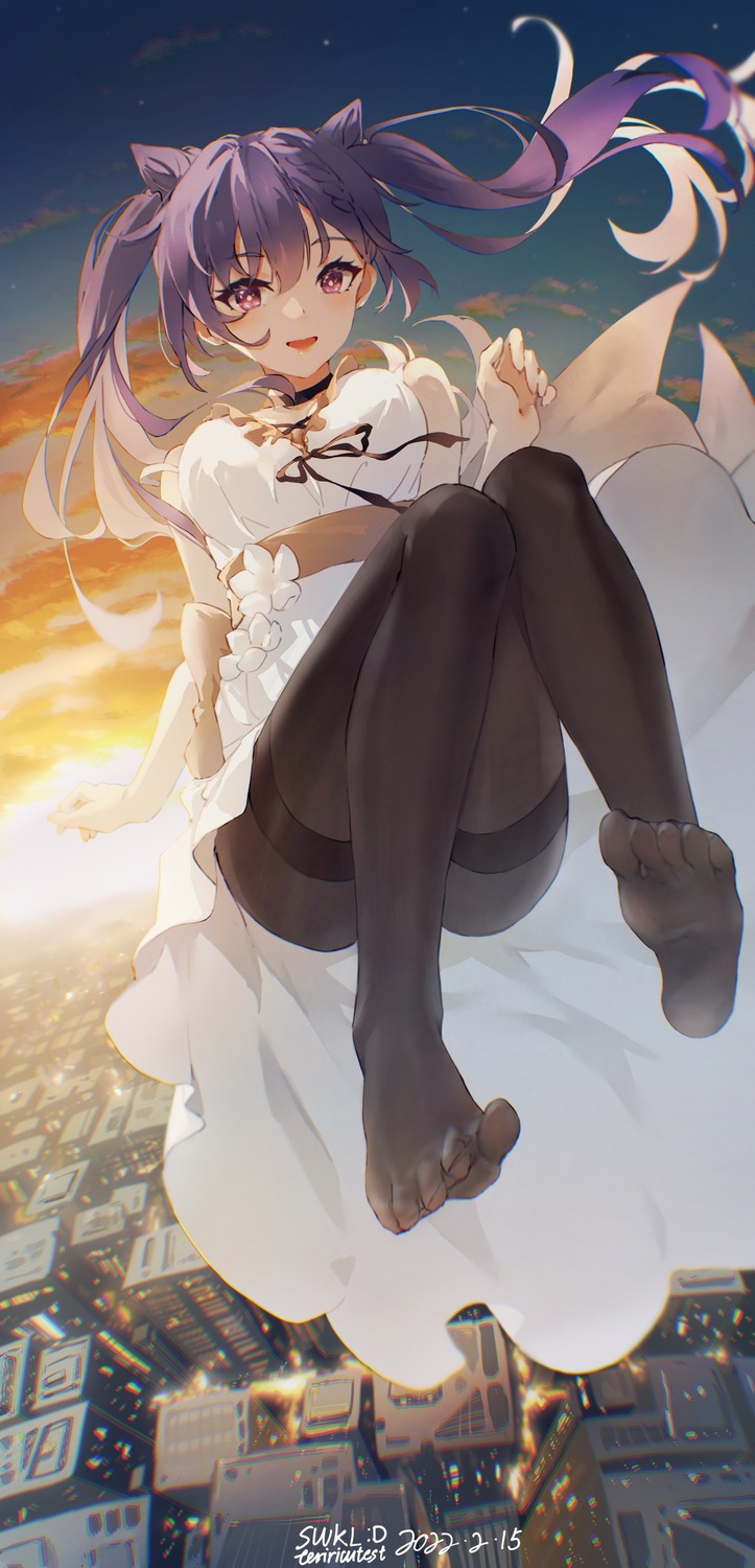 dress feet genshin_impact keqing pantyhose skirt_lift swkl:d