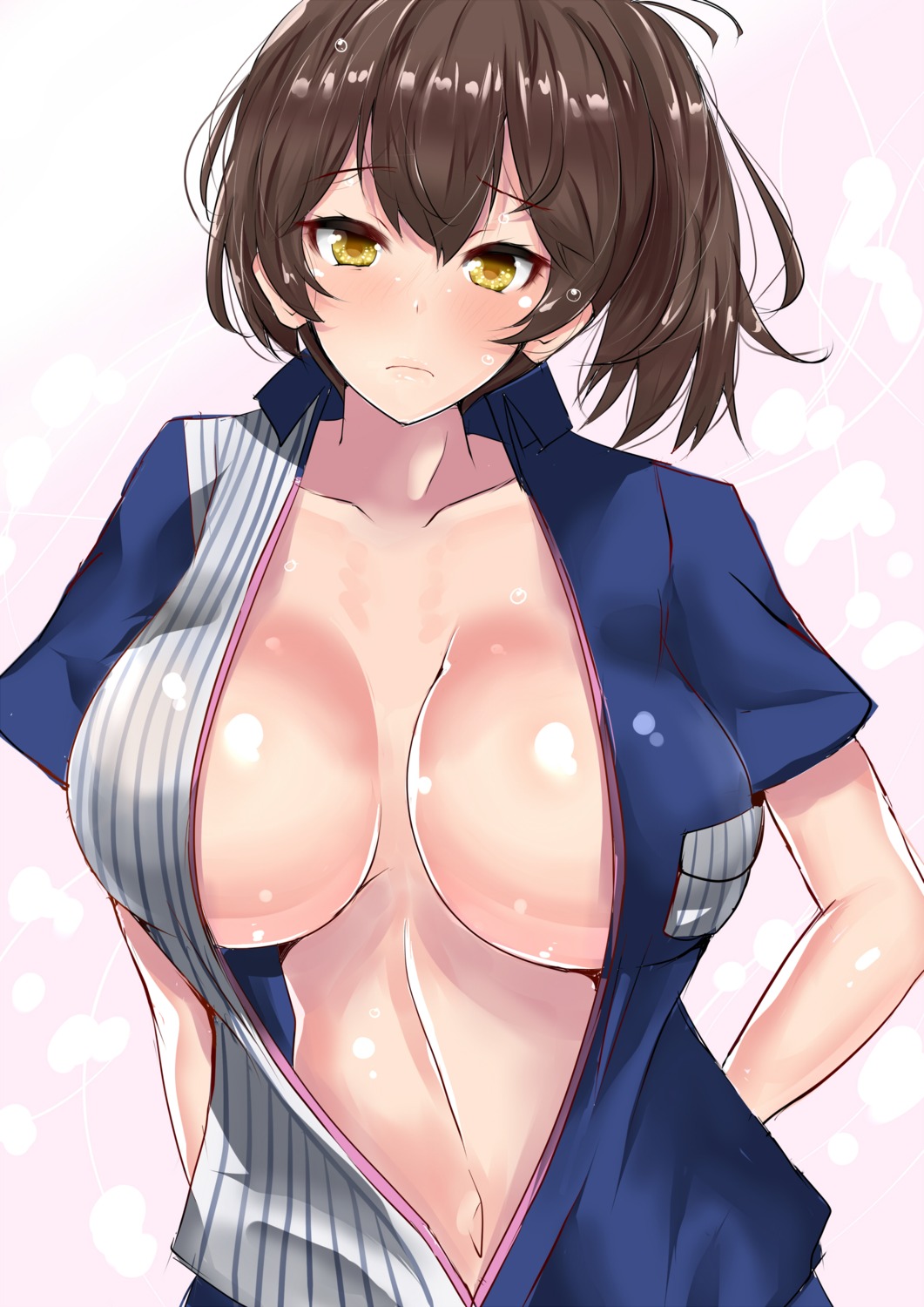 kaga_(kancolle) kantai_collection lawson no_bra open_shirt sankakusui_(artist) uniform