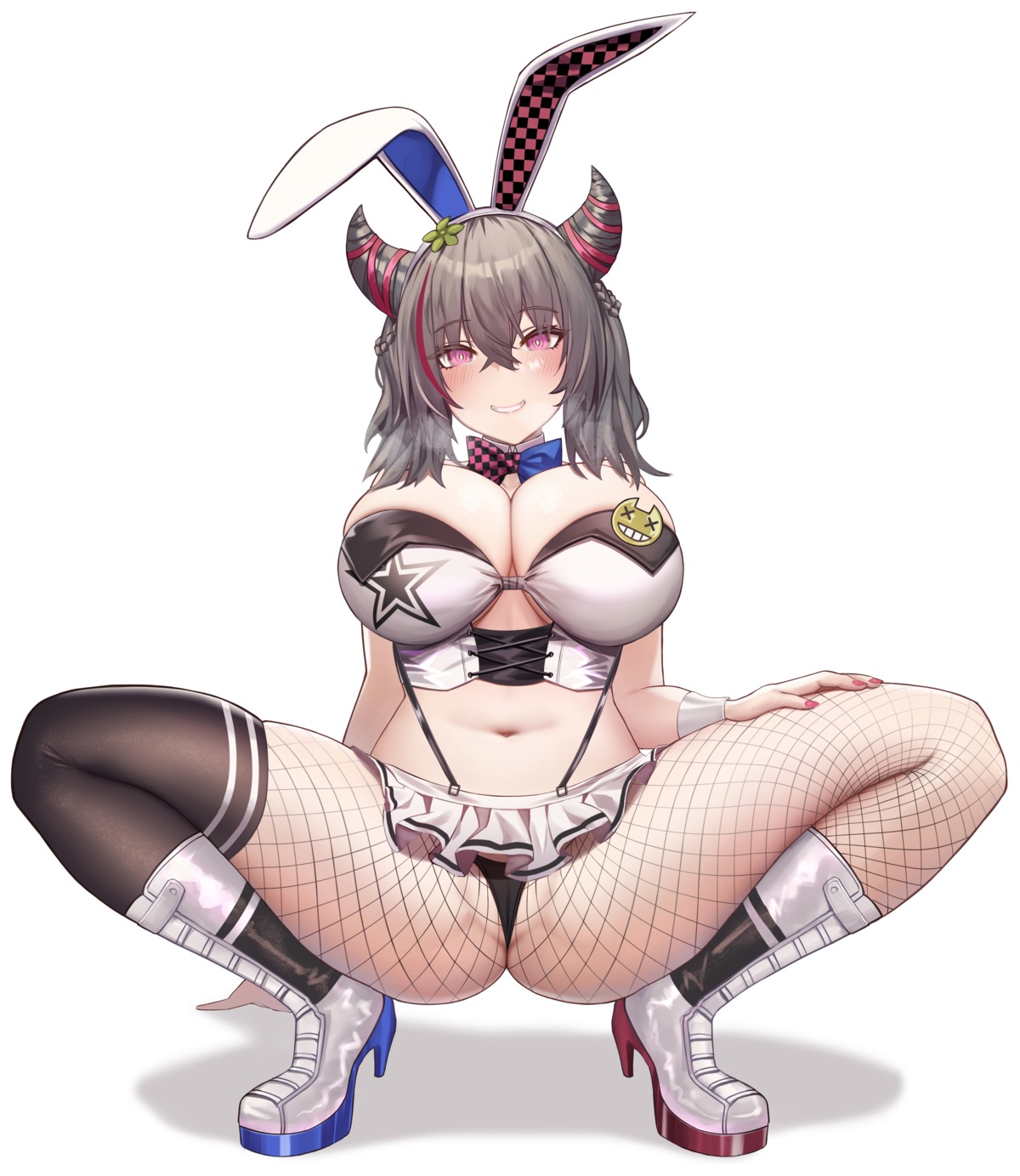 animal_ears azur_lane bunny_ears cameltoe fishnets heels horns no_bra pantsu pantyhose san_francisco_(azur_lane) siu_(siu0207) skirt_lift thighhighs thong