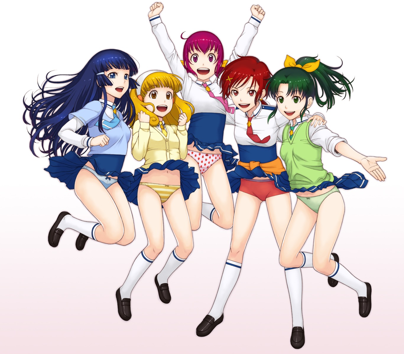 aoki_reika ereka hino_akane hoshizora_miyuki kise_yayoi loli midorikawa_nao pantsu pretty_cure seifuku shimapan smile_precure!