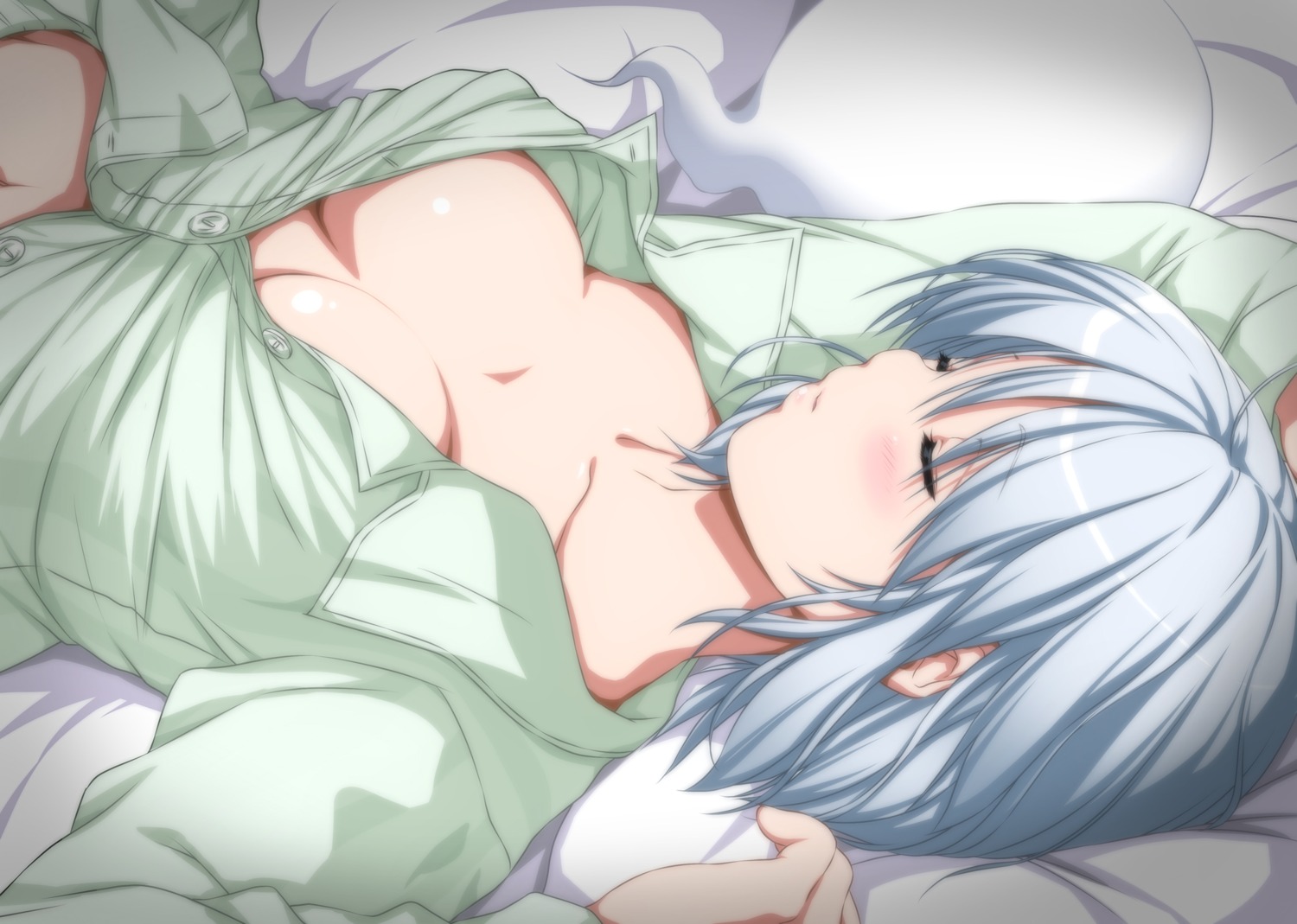 cleavage konpaku_youmu no_bra nori_tamago open_shirt pajama touhou