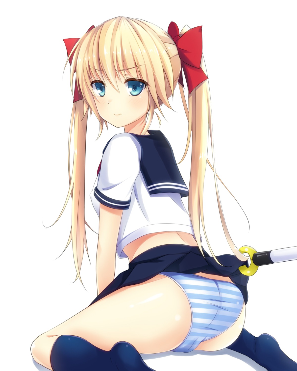 ass cameltoe erect_nipples loli mijinko_(rioriorio) pantsu seifuku shimapan skirt_lift