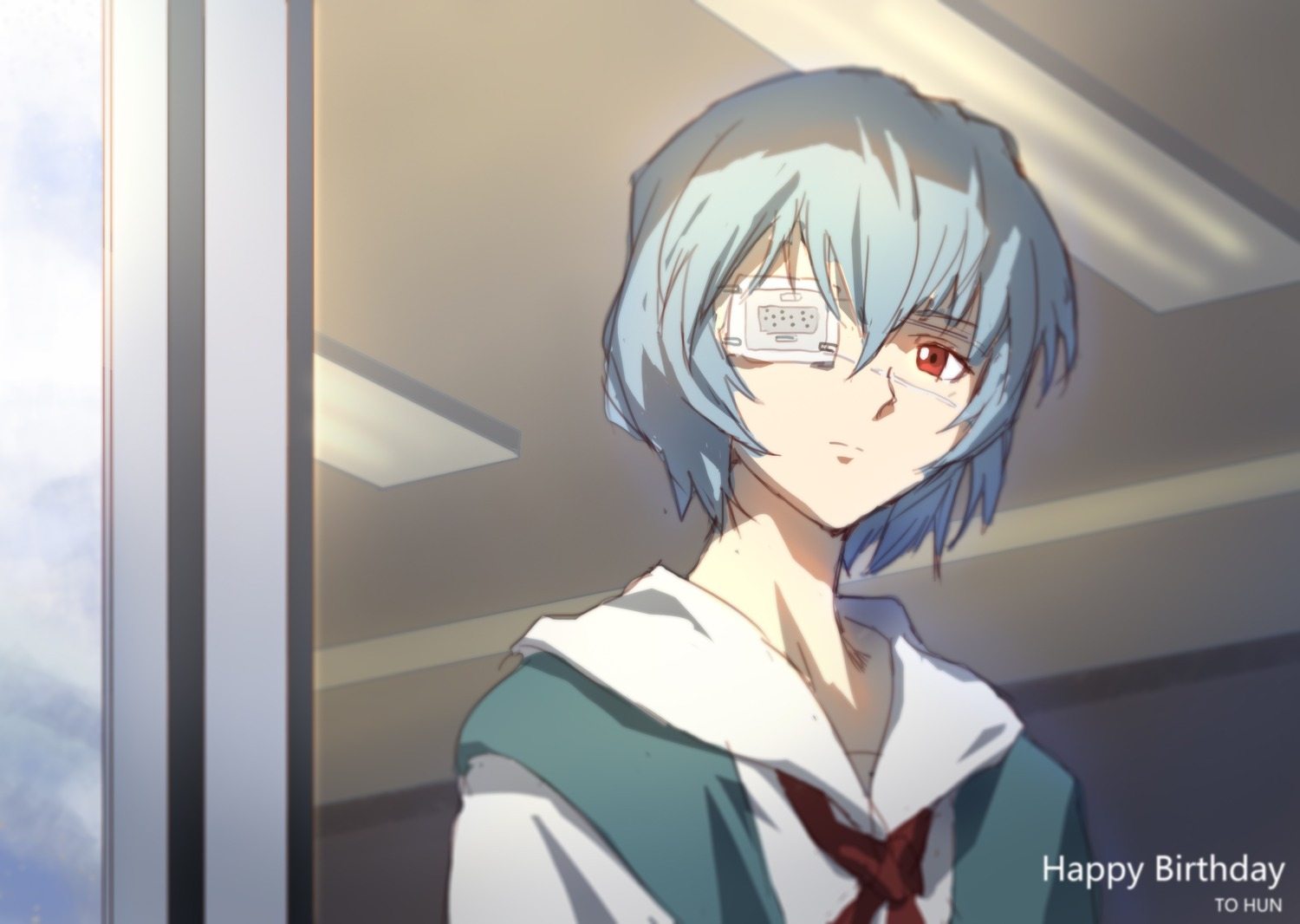 ayanami_rei eyepatch neon_genesis_evangelion seifuku skaijang