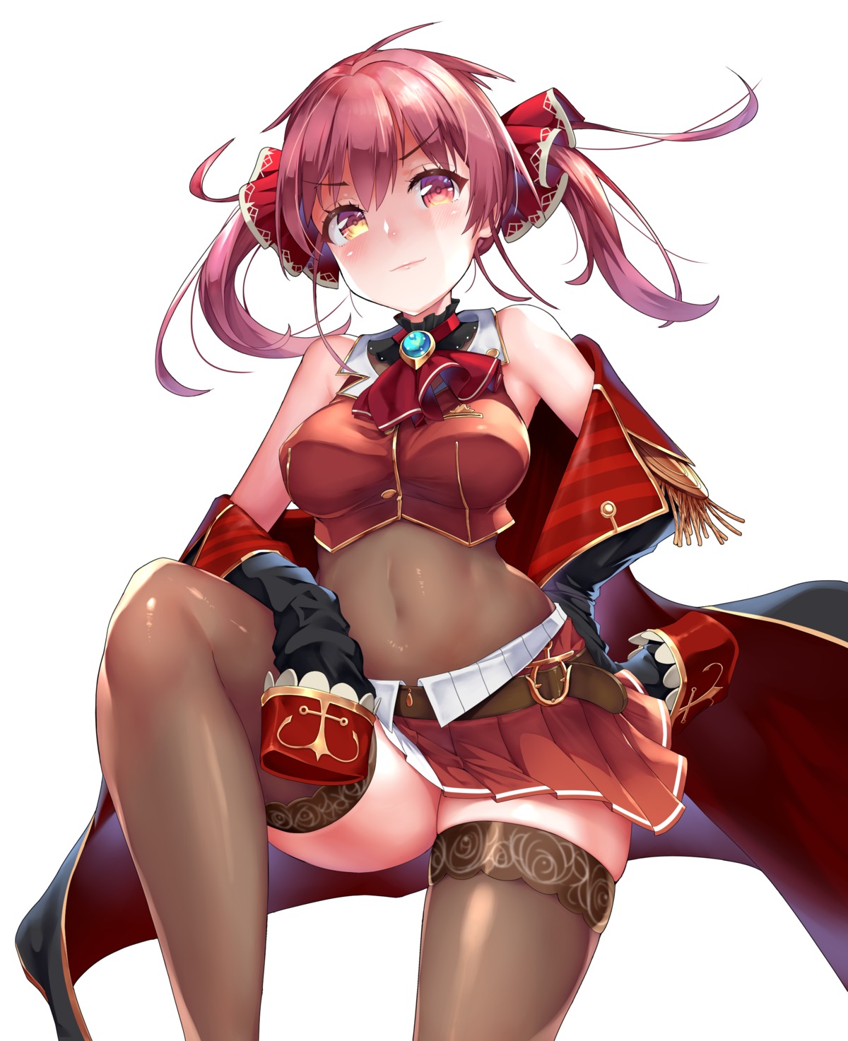 heterochromia hololive houshou_marine mogmog see_through skirt_lift thighhighs