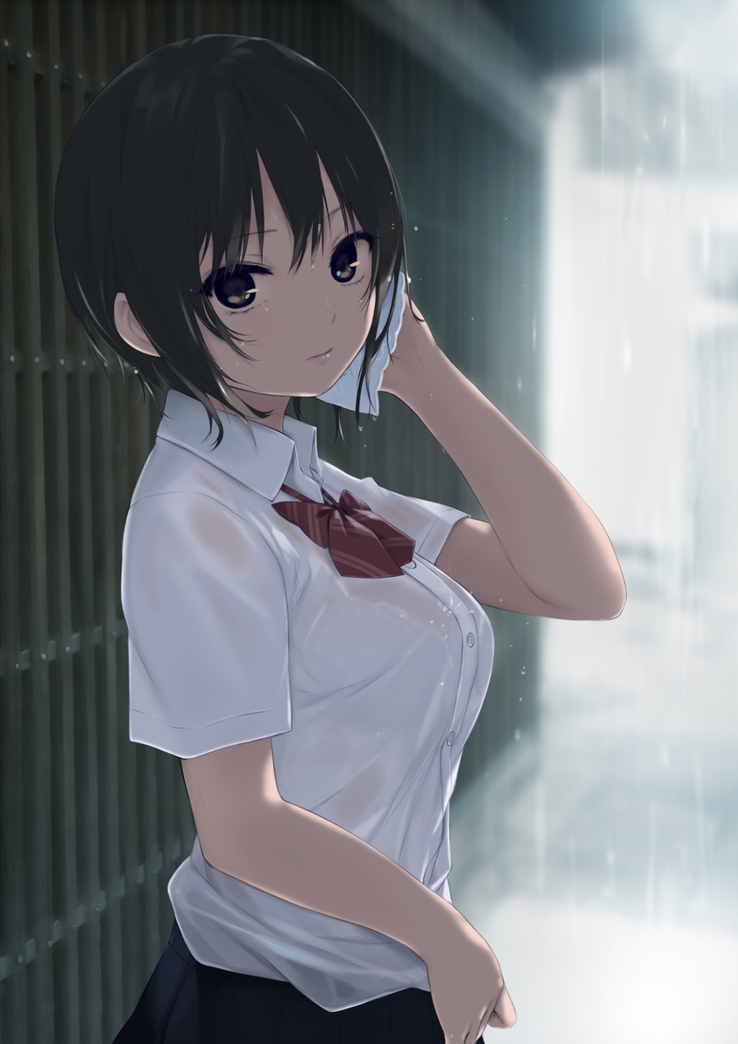 aoyama_sumika bra coffee-kizoku see_through seifuku wet wet_clothes