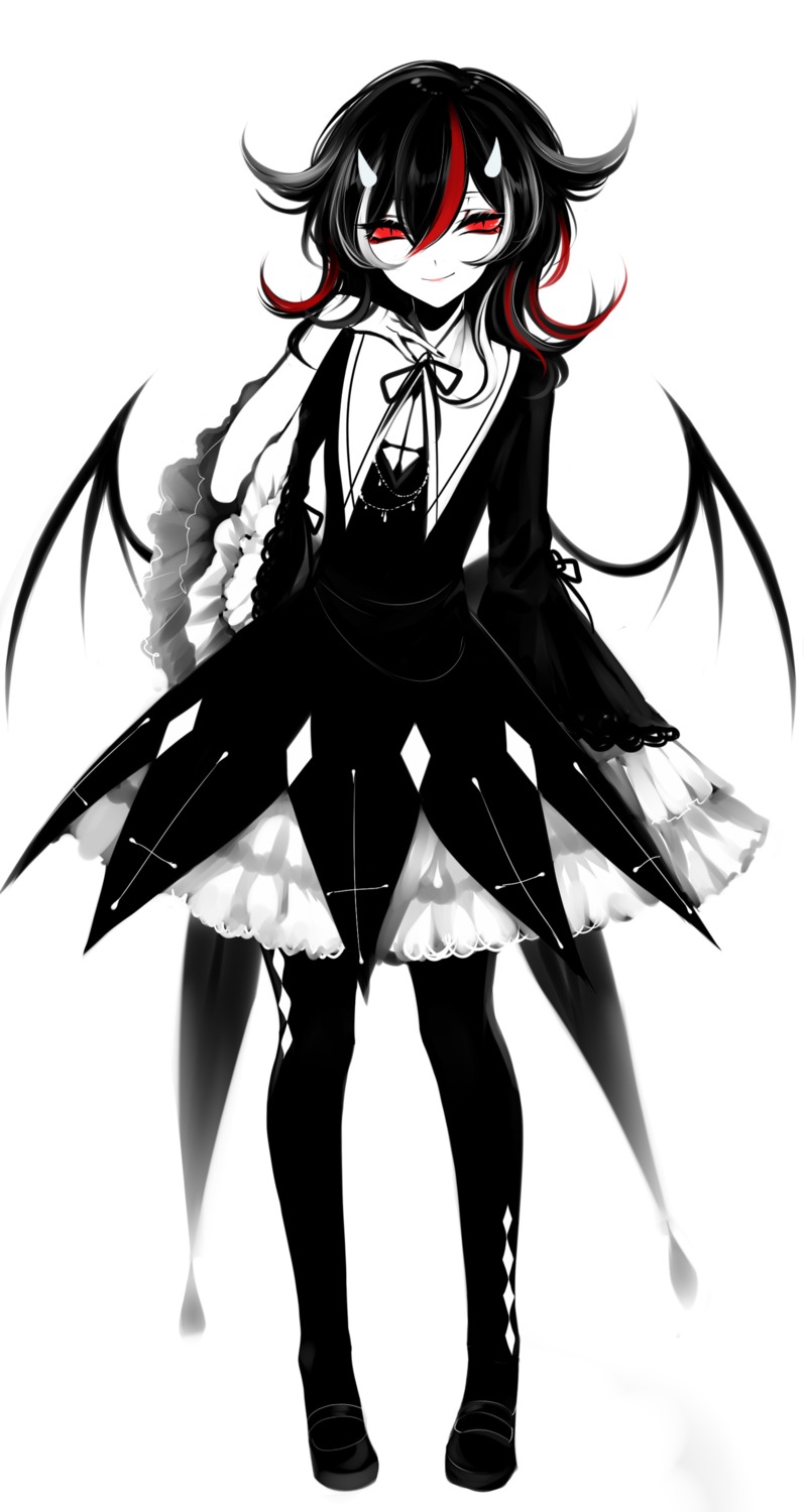 dress horns kijin_seija monochrome pantyhose sheya touhou wings