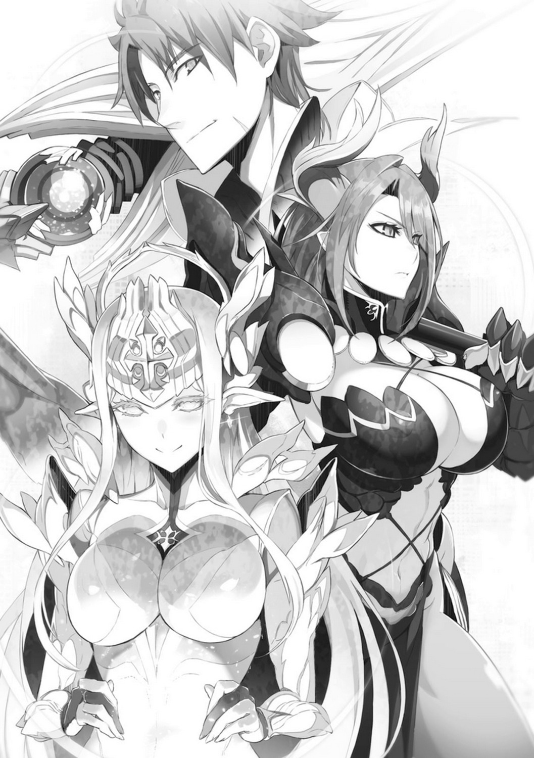 bikini_armor horns monochrome no_bra ookuma_nekosuke pointy_ears shinmai_maou_no_testament