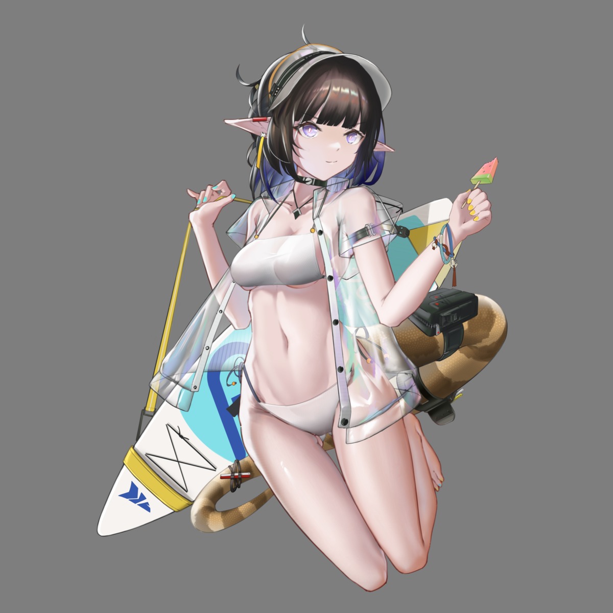 arknights bikini eunectes_(arknights) open_shirt pointy_ears see_through swimsuits tagme tail transparent_png