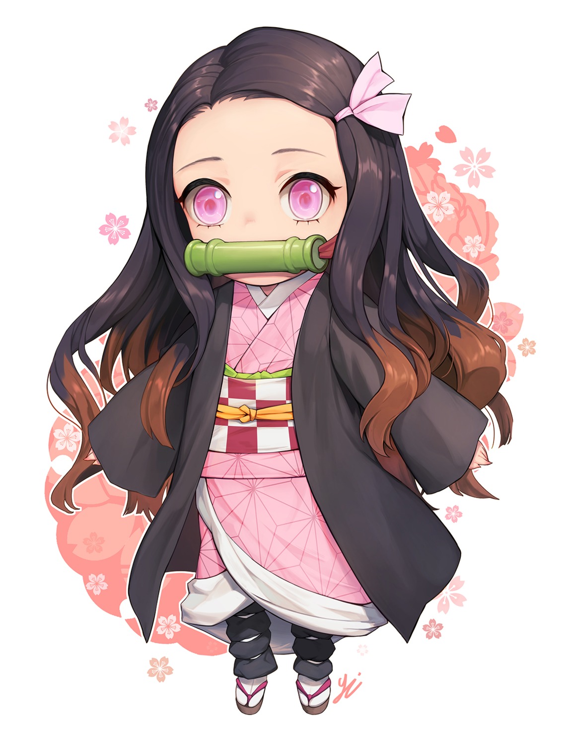 chibi japanese_clothes kamado_nezuko kimetsu_no_yaiba y.i._(lave2217)