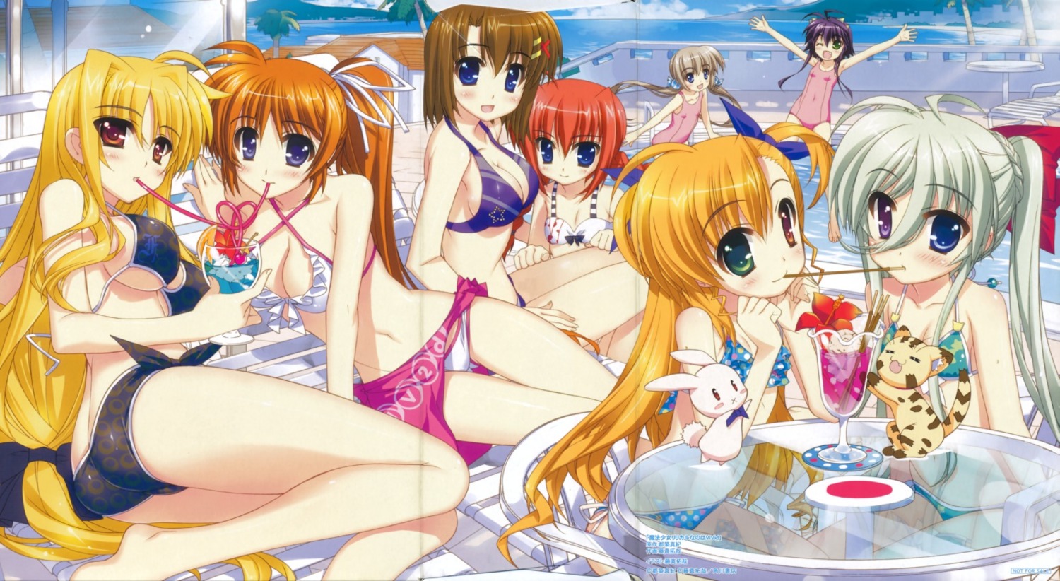 ass bikini cleavage corona_timir crease einhart_stratos fate_testarossa fixme fujima_takuya heterochromia mahou_shoujo_lyrical_nanoha mahou_shoujo_lyrical_nanoha_vivid rio_wezley swimsuits takamachi_nanoha vita vivio yagami_hayate