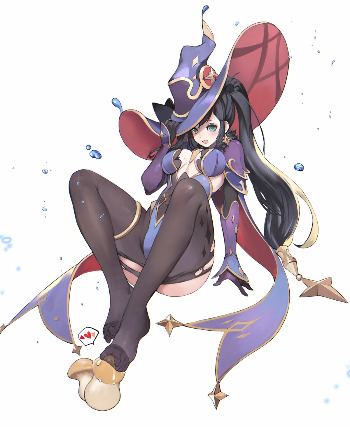 bobobong feet genshin_impact leotard mona_megistus no_bra pantyhose torn_clothes witch