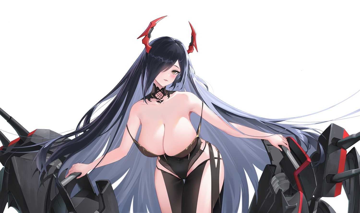 ano_(madoka23) azur_lane friedrich_der_grosse_(azur_lane) horns no_bra