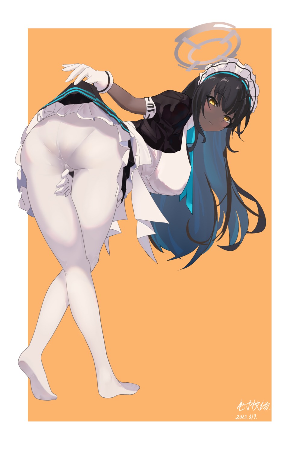 ass blue_archive halo kakudate_karin maid pantyhose skirt_lift tagme