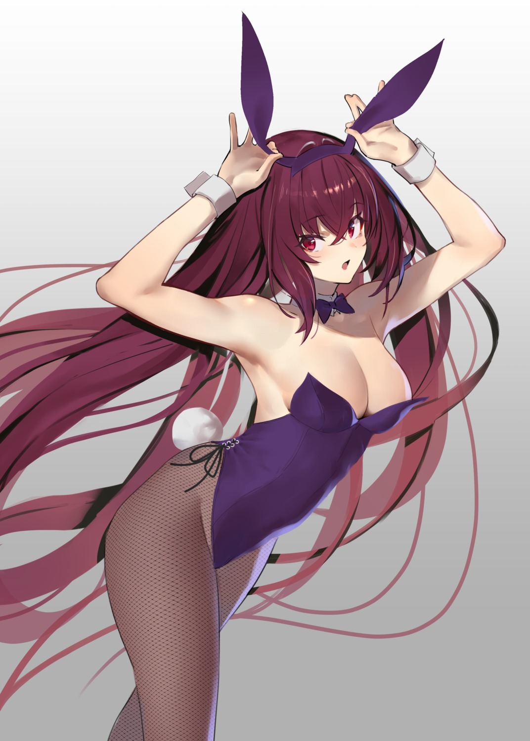 animal_ears bunny_ears bunny_girl fate/grand_order fishnets jikatarou no_bra pantyhose scathach_(fate/grand_order) tail