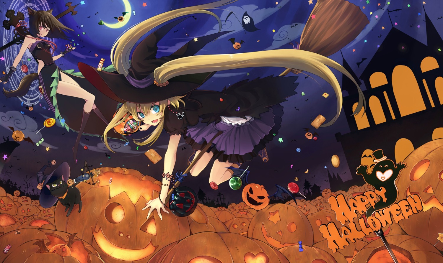 aki animal_ears halloween nekomimi tail witch