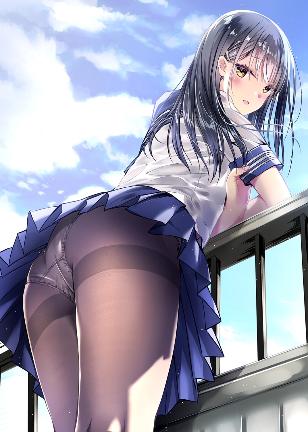 ass kobayashi_chisato pantsu pantyhose see_through seifuku skirt_lift