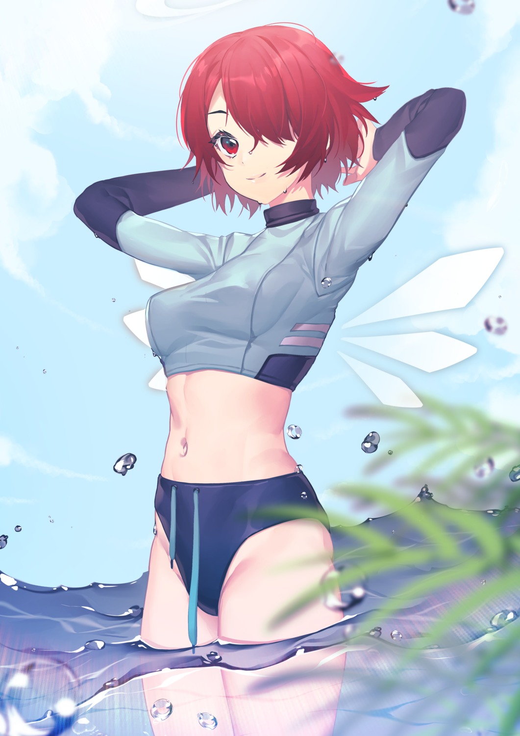 angel arknights exusiai_(arknights) swimsuits wet wings yamijam