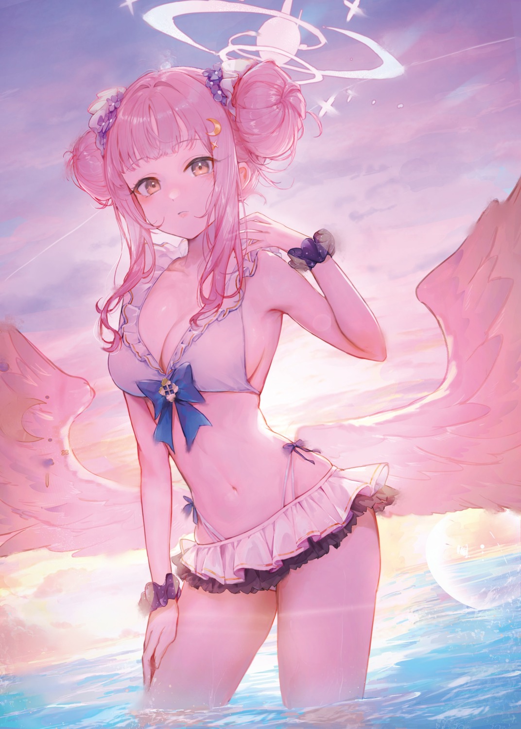 angel bikini blue_archive cleavage dejio misono_mika swimsuits wet wings